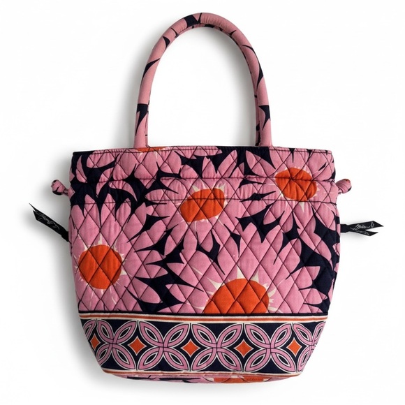 Vera Bradley Handbags - Vera Bradley Quilted Drawstring Tote Bag Floral Print Handbag Preppy Pink Navy